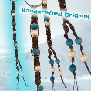 Hand Crafted & Dyed Wood Bead Key Chain Fob Purse Charm Mirror Macramé New B063